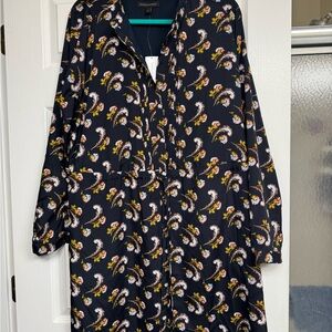 Banana Republic Navy Floral Long-Sleeve Shirt Dress